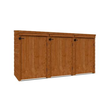 Tripple Bin Store 12mm Shed - L246.5 x W78.4 x H131.2 cm - Solid Wood/Softwood/Pine - Burnt Orange