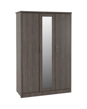 Lisbon 3 Door Wardrobe - L53.5 x W120 x H187 cm - Black Wood Grain