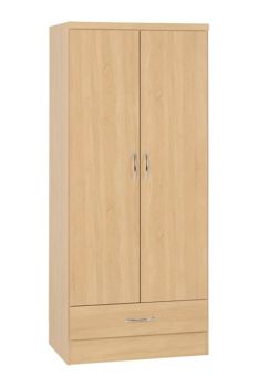 Nevada 2 Door 1 Drawer Wardrobe - L52 x W78 x H182.5 cm - Sonoma Oak Effect