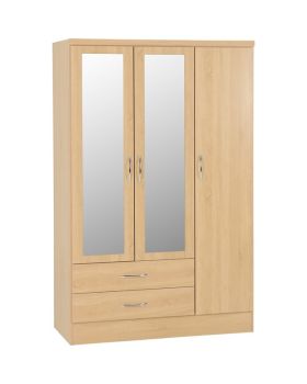 Nevada 3 Door 2 Drawer Mirrored Wardrobe - L52 x W116 x H182.5 cm - Sonoma Oak Effect