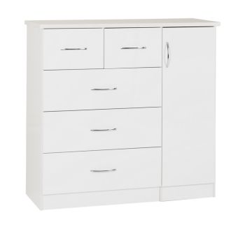 Nevada 5 Drawer Low Wardrobe - L46 x W117 x H115 cm - White Gloss