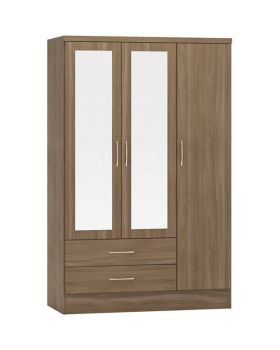 Nevada 3 Door 2 Drawer Mirrored Wardrobe - L52 x W116 x H182.5 cm - Rustic Oak Effect