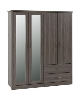 Lisbon 4 Door Wardrobe - L53.5 x W157 x H187 cm - Black Wood Grain