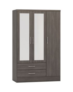 Nevada 3 Door 2 Drawer Mirrored Wardrobe - L52 x W116 x H182.5 cm - Black Wood Grain