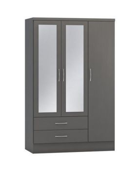 Nevada 3 Door 2 Drawer Mirrored Wardrobe - L52 x W116 x H182.5 cm - 3D Effect Grey