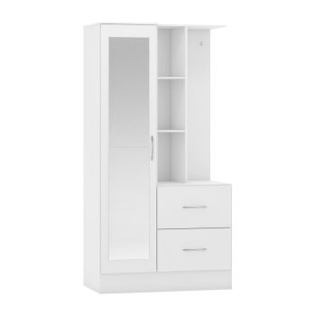 Nevada Mirrored Open Shelf Wardrobe - L52 x W94 x H183.5 cm - White Gloss