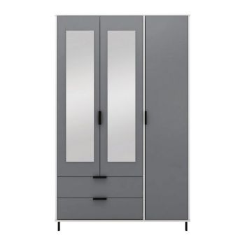 Madrid 3 Door 2 Drawer Mirrored Wardrobe - L52 x W121.5 x H196 cm - Grey/White Gloss
