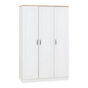 Portland 3 Door Wardrobe - L53.5 x W119.5 x H187.5 cm - White/Oak Effect