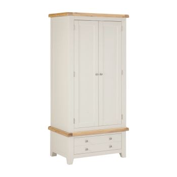 Windsor 2 Door 1 Drawer Wardrobe - L56 x W90 x H190 cm - Ivory/Oak