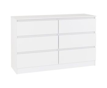 Malvern 6 Drawer Chest - L40 x W121.5 x H77 cm - White