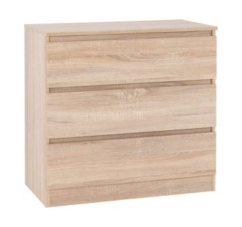 Malvern 3 Drawer Chest - L40 x W80 x H77 cm - Sonoma Oak Effect