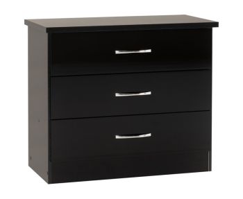 Nevada 3 Drawer Chest - L40 x W81 x H70.5 cm - Black Gloss