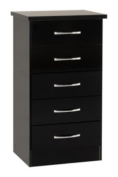 Nevada 5 Drawer Narrow Chest - L40 x W50 x H93 cm - Black Gloss