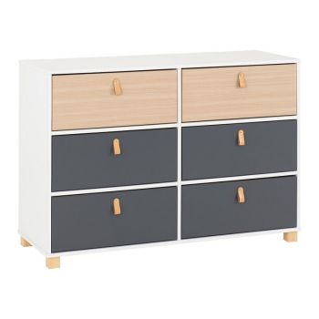 Brooklyn 6 Drawer Chest - L45 x W120 x H85 cm - Oak Effect/Grey