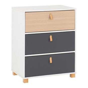 Brooklyn 3 Drawer Chest - L45 x W67 x H85 cm - Oak Effect/Grey