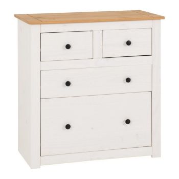 Panama 2+2 Drawer Chest - L40.5 x W80 x H83.5 cm - White/Natural Wax