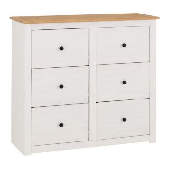 Panama 6 Drawer Chest - L40.5 x W110 x H100 cm - White/Natural Wax