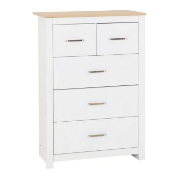 Portland 3+2 Drawer Chest - L40 x W80 x H114 cm - White/Oak Effect