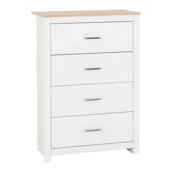 Portland 4 Drawer Chest - L40 x W80 x H114 cm - White/Oak Effect