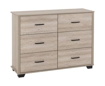 Oliver 6 Drawer Chest - L40 x W120 x H90 cm - Light Oak Effect