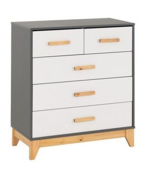 Cleveland 3+2 Drawer Chest - L40 x W80 x H92 cm - White/Grey Metal Effect