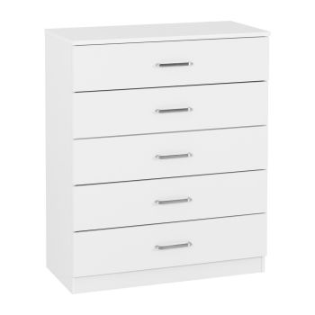 Dakota 5 Drawer Chest - L36 x W75 x H90.5 cm - White