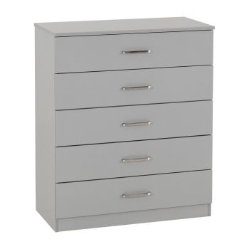 Dakota 5 Drawer Chest - L36 x W75 x H90.5 cm - Light Grey