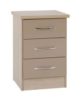 Nevada 3 Drawer Bedside - L40 x W40 x H61 cm - Oyster Gloss/Light Oak Effect Veneer