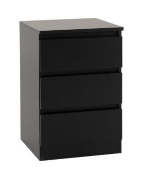 Malvern 3 Drawer Bedside - L40 x W40 x H60 cm - Black