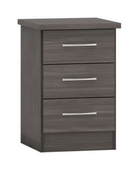 Nevada 3 Drawer Bedside - L40 x W40 x H61 cm - Black Wood Grain