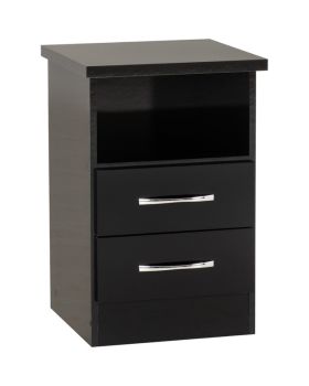 Nevada 2 Drawer Bedside - L40 x W40 x H61 cm - Black Gloss