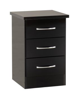 Nevada 3 Drawer Bedside - L40 x W40 x H61 cm - Black Gloss