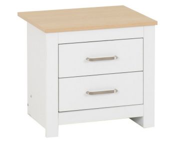 Portland 2 Drawer Bedside - L40 x W50 x H46 cm - White/Oak Effect