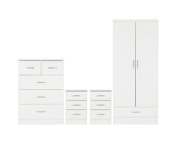 Nevada 2 Door 1 Drawer Wardrobe Bedroom Set - White Gloss