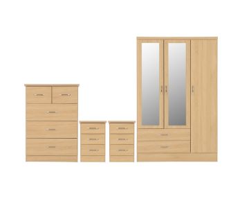 Nevada 3 Door 2 Drawer Mirrored Wardrobe Bedroom Set - Sonoma Oak Effect
