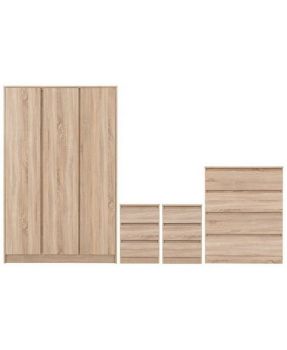 Malvern 3 Door Wardrobe Bedroom Set - Sonoma Oak Effect