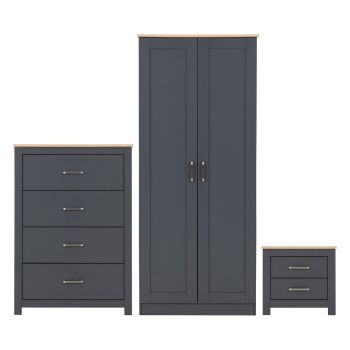 Portland Trio Bedroom Set - Grey/Oak Effect