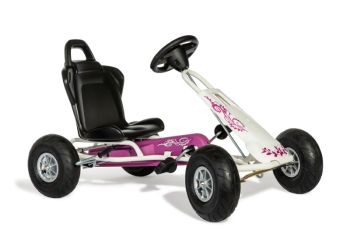 Air Runner Go Kart with Pneumatic Tyres and Electronic Steering Wheel - L102 x W60 x H64 cm - Pink/White