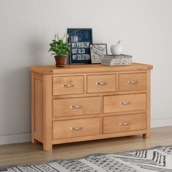 Bologna 3 Over 4 Chest of Drawers - D40 x W125 x H787 cm - Oak