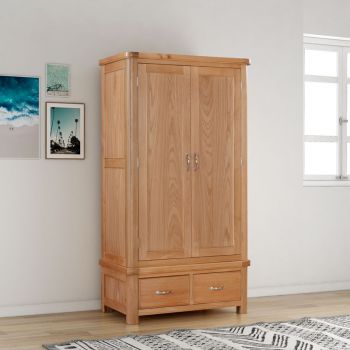 Bologna Oak Double Wardrobe with 2 Drawers