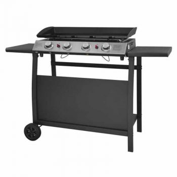 4 Burner Gas Griddle Plancha with Stand and Side Tables Barbecues - Stainless Steel/Plastic - L55 x W139 x H104 cm - Black