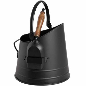 Black Coal Bucket with Teak Handle Shovel