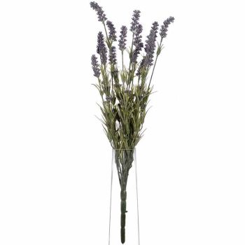 Large Lavender Bush Artificial Flower (Single Stem with 12 Flower Heads) - Plastic - L16 x W16 x H66 cm - Blue/Purple