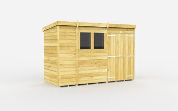 11 x 4 Feet Pent Shed - Double Door With Windows - Wood - L118 x W329 x H201 cm