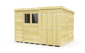 11 x 8 Feet Pent Shed - Double Door With Windows - Wood - L231 x W329 x H201 cm