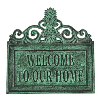 "Welcome To Our Home" Wall Sign - Aluminium - L2 x W25 x H25 cm - Green