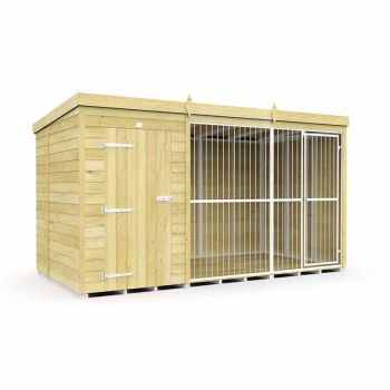 12ft X 6ft Dog Kennel and Run Full Height with Bars - Wood - L178 x W358 x H201 cm