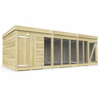 12ft x 6ft Dog Kennel and Run - Wood - L 185 x W 358 x H 127 cm