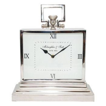 Latham Small Rectangular Clock with Roman Numerals - SS/Aluminum - L15 x W32 x H38 cm - Silver