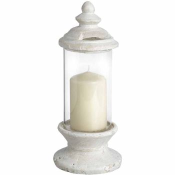 Glass Candle Holder - Stone - L14 x W14 x H33 cm - White